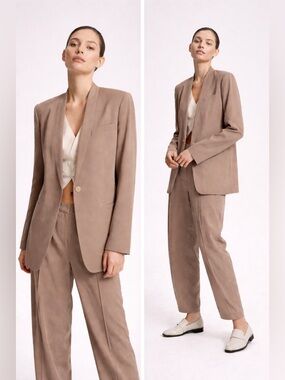 Lattelier Taupe Layered Vest Long Line Blazer Jacket Preppy Academia Interview
